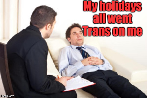 psychiatrist | My holidays all went Trans on me | image tagged in psychiatrist | made w/ Imgflip meme maker