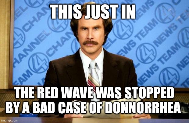 BREAKING NEWS | THIS JUST IN; THE RED WAVE WAS STOPPED BY A BAD CASE OF DONNORRHEA | image tagged in breaking news | made w/ Imgflip meme maker