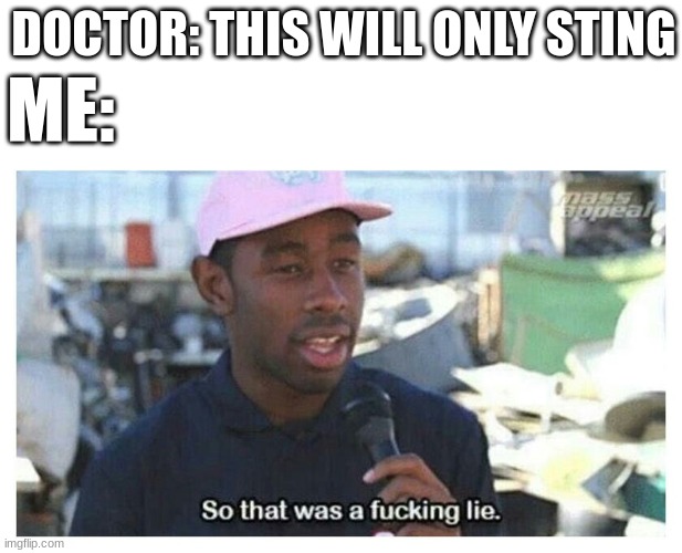 So That Was A F---ing Lie | DOCTOR: THIS WILL ONLY STING; ME: | image tagged in so that was a f---ing lie | made w/ Imgflip meme maker