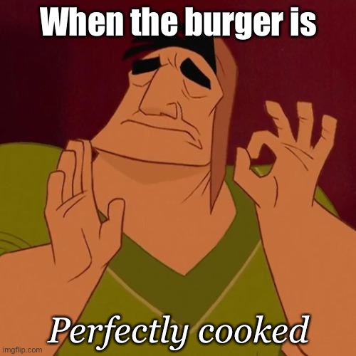 Burger |  When the burger is; Perfectly cooked | image tagged in when x just right,hamburger,burger,cooked,perfection | made w/ Imgflip meme maker