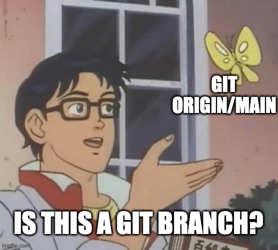 Is This A Pigeon Meme | GIT ORIGIN/MAIN; IS THIS A GIT BRANCH? | image tagged in memes,is this a pigeon | made w/ Imgflip meme maker