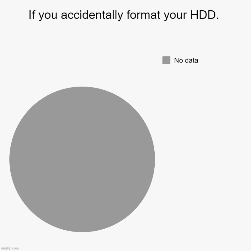 No data | If you accidentally format your HDD. |  No data | image tagged in charts,pie charts | made w/ Imgflip chart maker