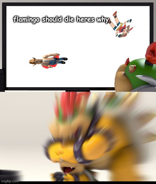 bowser is a good father for this. | flamingo should die heres why | image tagged in bowser block,flamingo,roblox | made w/ Imgflip meme maker