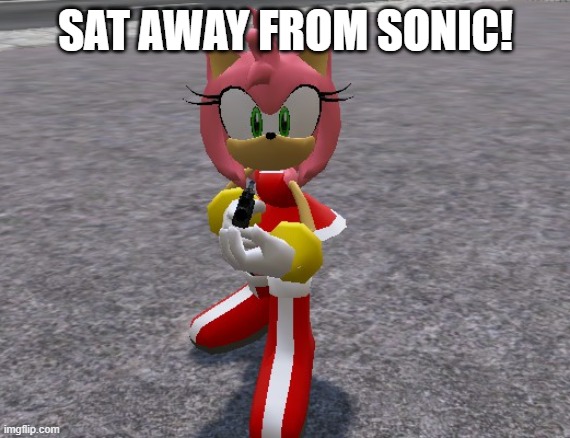 Amy Rose with a shotgun | SAT AWAY FROM SONIC! | image tagged in amy rose with a shotgun,amy rose,sonic the hedgehog | made w/ Imgflip meme maker