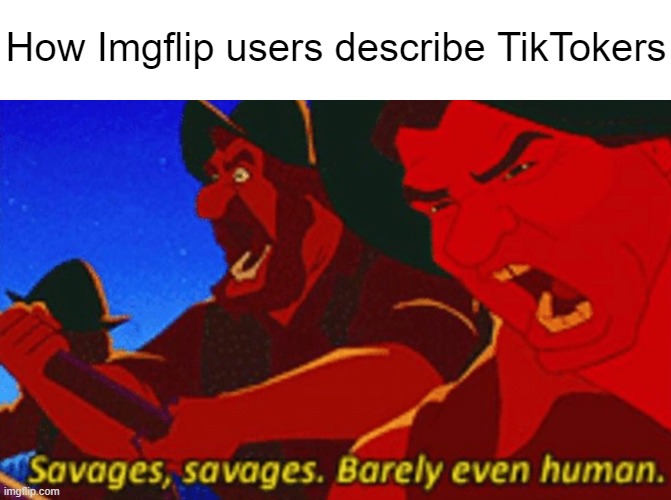 SAVAGES! | How Imgflip users describe TikTokers | image tagged in savages,memes | made w/ Imgflip meme maker