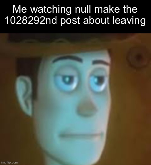 disappointed woody | Me watching null make the 1028292nd post about leaving | image tagged in disappointed woody | made w/ Imgflip meme maker