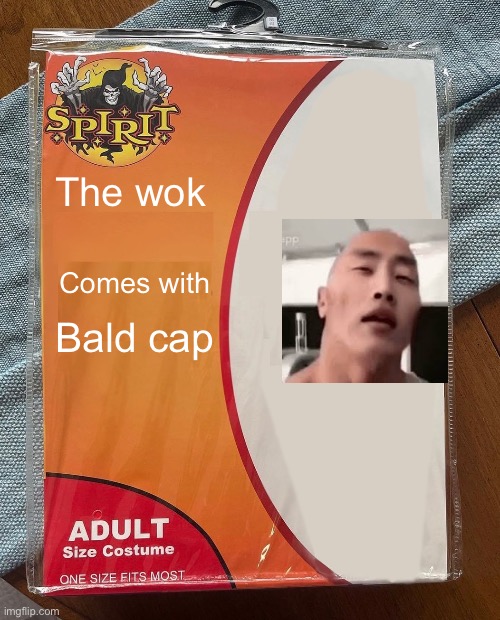 Fun | The wok; Comes with; Bald cap | image tagged in spirit halloween | made w/ Imgflip meme maker
