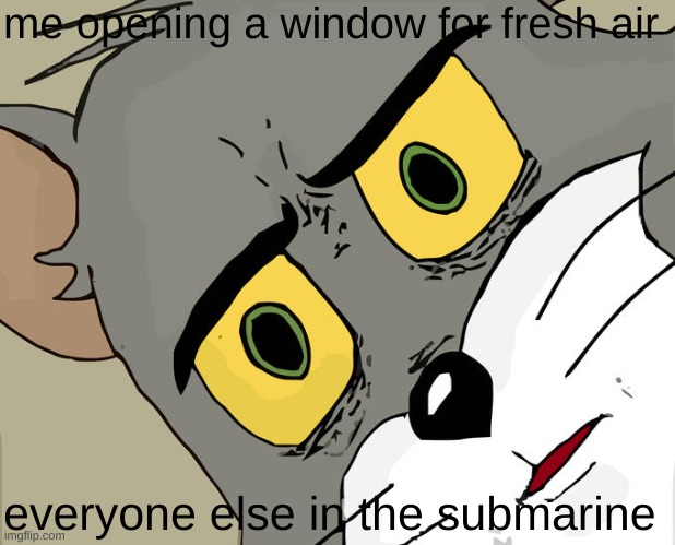 lol | me opening a window for fresh air; everyone else in the submarine | image tagged in memes,unsettled tom | made w/ Imgflip meme maker