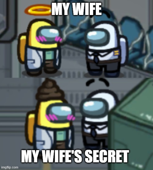 holy shit | MY WIFE; MY WIFE'S SECRET | image tagged in among us | made w/ Imgflip meme maker