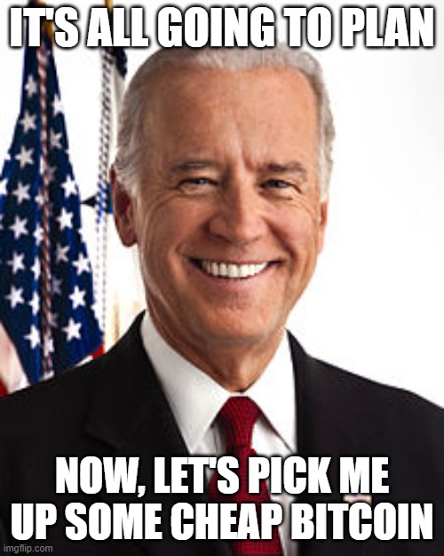 Joe Biden Meme | IT'S ALL GOING TO PLAN; NOW, LET'S PICK ME UP SOME CHEAP BITCOIN | image tagged in memes,joe biden,bitcoin,democrats,stock market | made w/ Imgflip meme maker