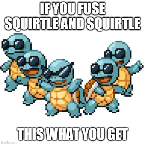 IF YOU FUSE SQUIRTLE AND SQUIRTLE; THIS WHAT YOU GET | image tagged in pokemon | made w/ Imgflip meme maker