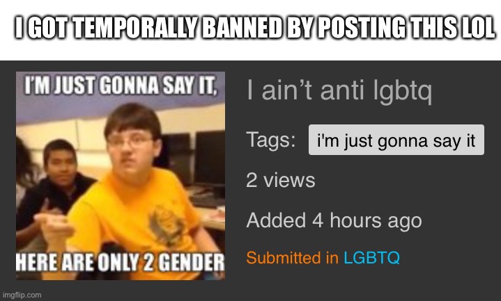 I GOT TEMPORALLY BANNED BY POSTING THIS LOL | made w/ Imgflip meme maker