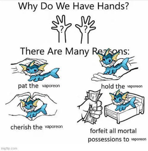 i love vaporeon | vaporeon; vaporeon; vaporeon; vaporeon | image tagged in why do we have hands all blank | made w/ Imgflip meme maker