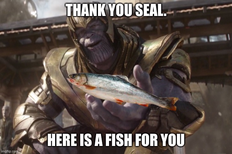 Here You Go | THANK YOU SEAL. HERE IS A FISH FOR YOU | image tagged in here you go | made w/ Imgflip meme maker