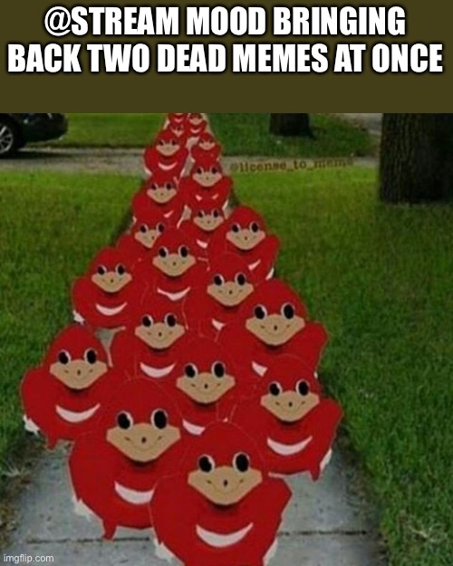 We had to do it to him | @STREAM MOOD BRINGING BACK TWO DEAD MEMES AT ONCE | image tagged in ugandan knuckles army | made w/ Imgflip meme maker