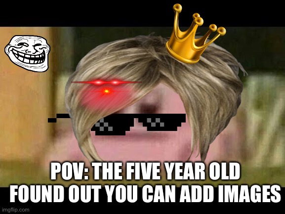 Help | POV: THE FIVE YEAR OLD FOUND OUT YOU CAN ADD IMAGES | image tagged in blush | made w/ Imgflip meme maker