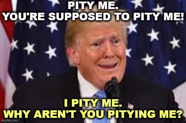 What's going on? You're not doing what I tell you to do. | PITY ME.
YOU'RE SUPPOSED TO PITY ME! I PITY ME.
WHY AREN'T YOU PITYING ME? | image tagged in trump dilated and taken aback,trump,pity,self-pity,whine,boo-hoo | made w/ Imgflip meme maker
