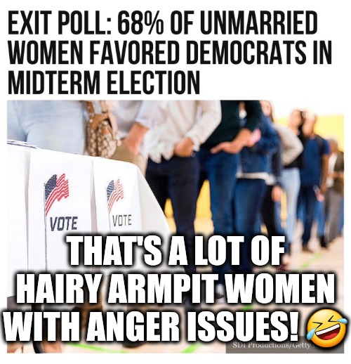 Blue or purple haired women need love. | THAT'S A LOT OF HAIRY ARMPIT WOMEN WITH ANGER ISSUES! 🤣 | image tagged in memes,politics,angry feminist,democrat,feminism,feminism is cancer | made w/ Imgflip meme maker