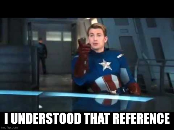 Captain America Understood that Reference | I UNDERSTOOD THAT REFERENCE | image tagged in captain america understood that reference | made w/ Imgflip meme maker