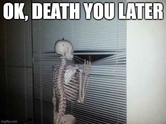 dyl | OK, DEATH YOU LATER | image tagged in waiting skeleton | made w/ Imgflip meme maker