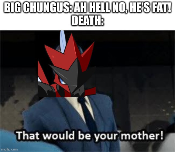 More TSK memes | BIG CHUNGUS: AH HELL NO, HE'S FAT!
DEATH: | image tagged in that would be your mother | made w/ Imgflip meme maker