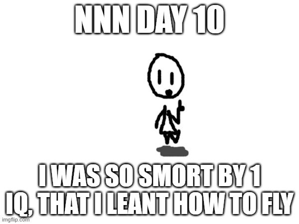 NNN Day 10 | NNN DAY 10; I WAS SO SMORT BY 1 IQ, THAT I LEANT HOW TO FLY | image tagged in nnn | made w/ Imgflip meme maker