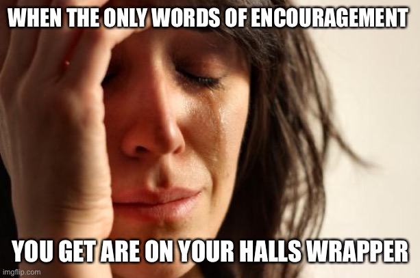 Bro... this hits me different | WHEN THE ONLY WORDS OF ENCOURAGEMENT; YOU GET ARE ON YOUR HALLS WRAPPER | image tagged in memes | made w/ Imgflip meme maker