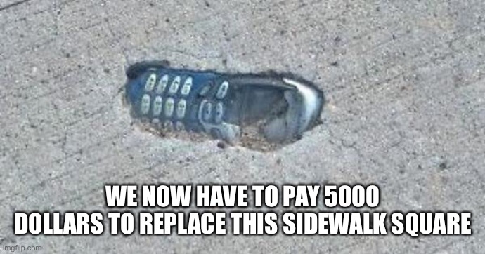 You can’t see but there’s massive cracks on the sidewalk now | WE NOW HAVE TO PAY 5000 DOLLARS TO REPLACE THIS SIDEWALK SQUARE | made w/ Imgflip meme maker