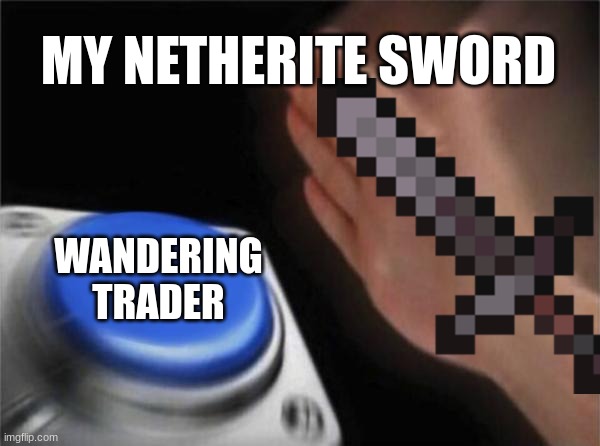 mincraft | MY NETHERITE SWORD; WANDERING TRADER | image tagged in memes,so true memes | made w/ Imgflip meme maker