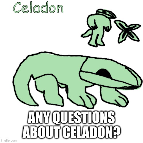 Celadon | ANY QUESTIONS ABOUT CELADON? | image tagged in celadon | made w/ Imgflip meme maker