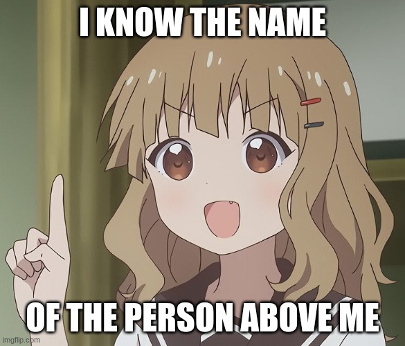 i do. run. | I KNOW THE NAME; OF THE PERSON ABOVE ME | image tagged in the person above me | made w/ Imgflip meme maker