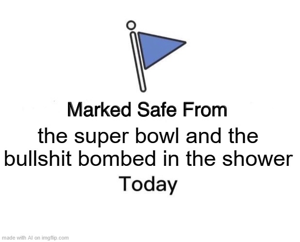 al generated meme | the super bowl and the bullshit bombed in the shower | image tagged in memes,marked safe from,ai meme | made w/ Imgflip meme maker