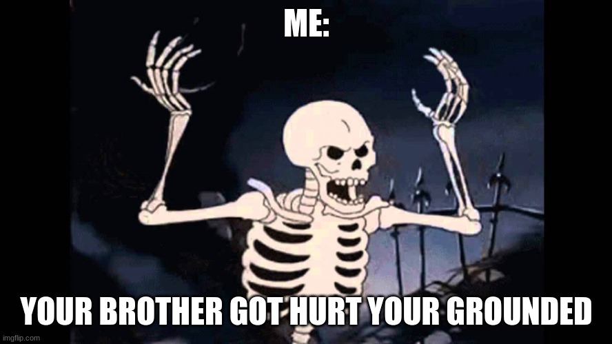 Spooky Skeleton | ME:; YOUR BROTHER GOT HURT YOUR GROUNDED | image tagged in spooky skeleton | made w/ Imgflip meme maker