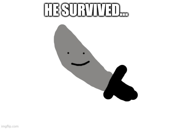 Knifeboi | HE SURVIVED... | image tagged in knifeboi | made w/ Imgflip meme maker