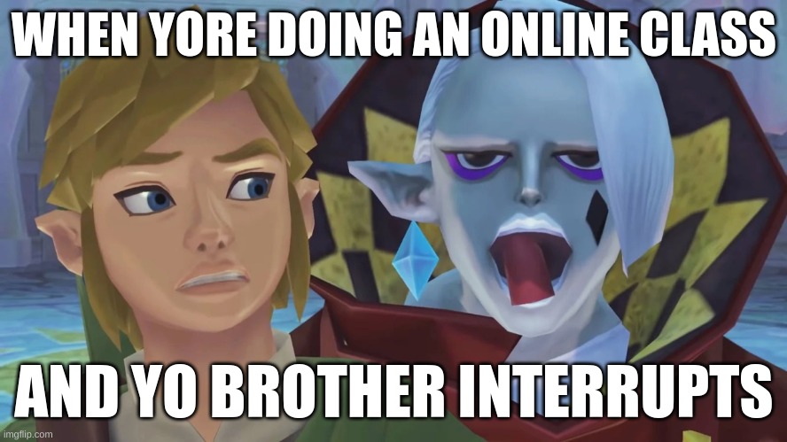 online class | WHEN YORE DOING AN ONLINE CLASS; AND YO BROTHER INTERRUPTS | image tagged in legend of zelda | made w/ Imgflip meme maker