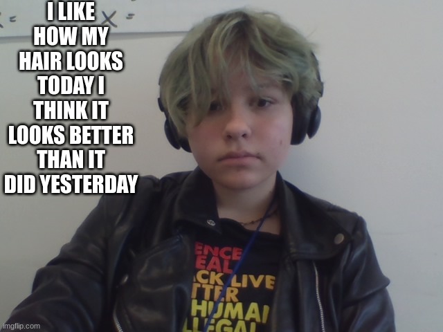 I LIKE HOW MY HAIR LOOKS TODAY I THINK IT LOOKS BETTER THAN IT DID YESTERDAY | made w/ Imgflip meme maker