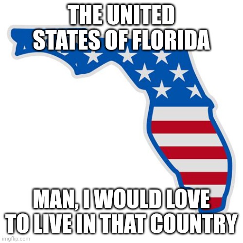 Florida USA | THE UNITED STATES OF FLORIDA; MAN, I WOULD LOVE TO LIVE IN THAT COUNTRY | image tagged in florida usa | made w/ Imgflip meme maker