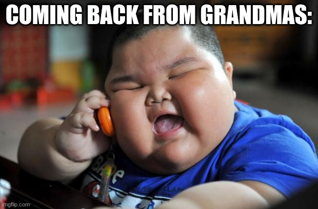 Fat kid |  COMING BACK FROM GRANDMAS: | image tagged in fat asian kid | made w/ Imgflip meme maker