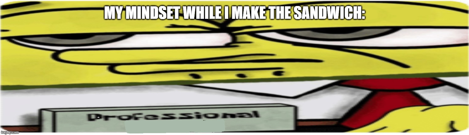 Professional (Blank) Sponge bob | MY MINDSET WHILE I MAKE THE SANDWICH: | image tagged in professional blank sponge bob | made w/ Imgflip meme maker