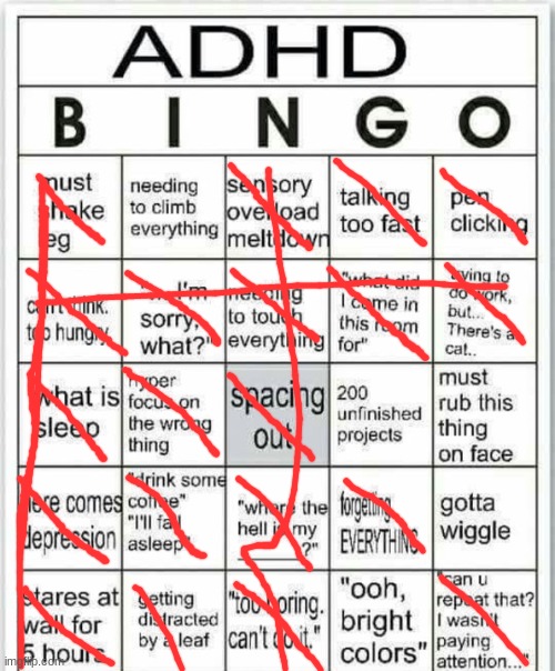 adhd bingo | image tagged in adhd bingo | made w/ Imgflip meme maker