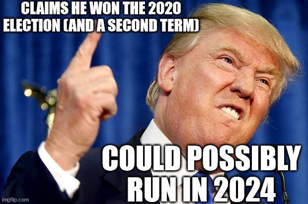 Can’t Have It Both Ways | CLAIMS HE WON THE 2020 ELECTION (AND A SECOND TERM); COULD POSSIBLY RUN IN 2024 | image tagged in donald trump,memes | made w/ Imgflip meme maker