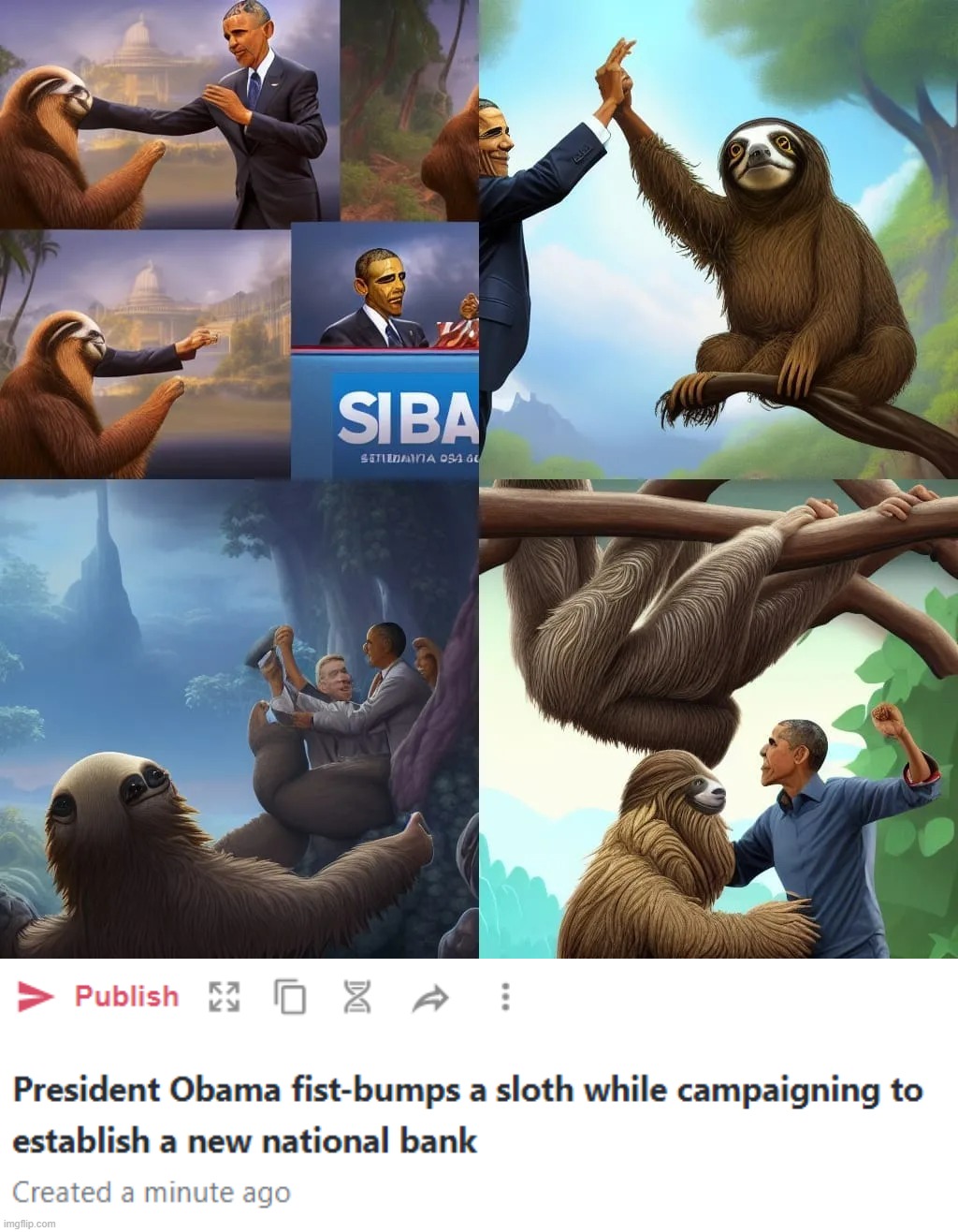Man, thanks for the assist, President Obama. I'm humbled and honored. | image tagged in president obama fist-bumps a sloth while campaigning to establis,imgflip_bank,bank,sloth,obama,slobama | made w/ Imgflip meme maker