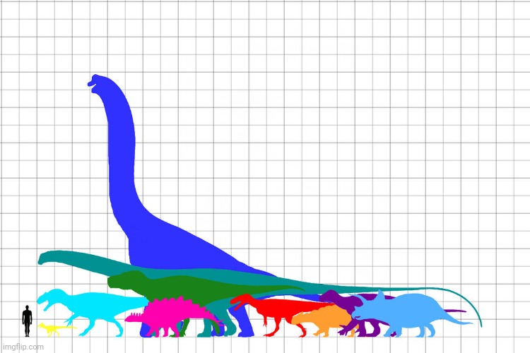 A size chart of the famous dinosaurs (Size chart by ASMeekerorum) | image tagged in dinosaur,dinosaurs,size | made w/ Imgflip meme maker