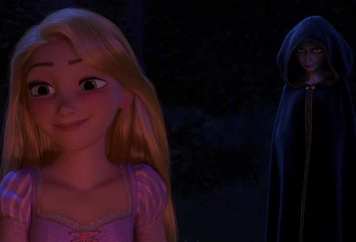 Rapunzel looking happy while Mother Gothel stands behind her Blank Meme Template