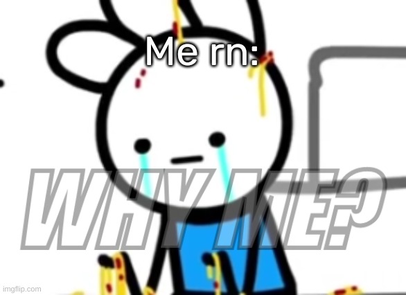 WHY ME? | Me rn: | image tagged in why me | made w/ Imgflip meme maker