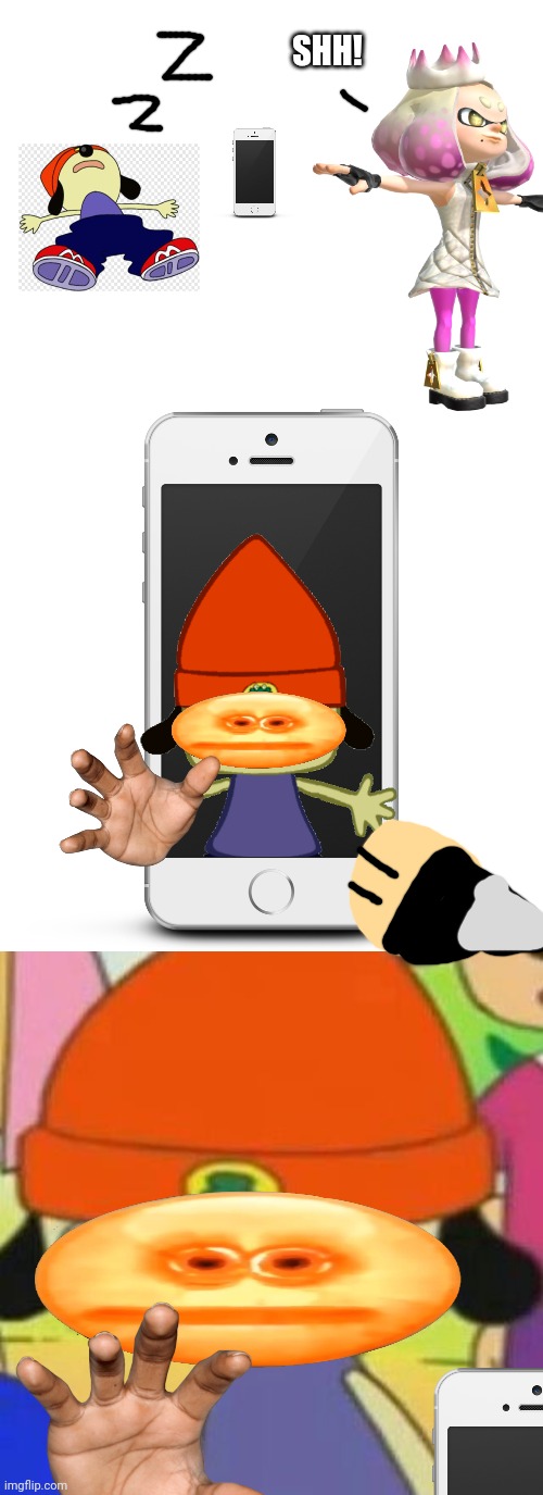 Parappa  has had enough of pearls tomfoolery | SHH! | image tagged in blank white template,phone,parappa face | made w/ Imgflip meme maker
