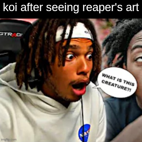 WHAT IS THIS CREATURE?! | koi after seeing reaper's art | image tagged in what is this creature | made w/ Imgflip meme maker