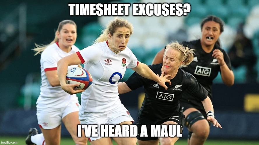 Red Roses Timesheet Reminder | TIMESHEET EXCUSES? I'VE HEARD A MAUL | image tagged in rugby world cup,women rule,timesheet reminder,timesheete meme,black ferns,red roses | made w/ Imgflip meme maker