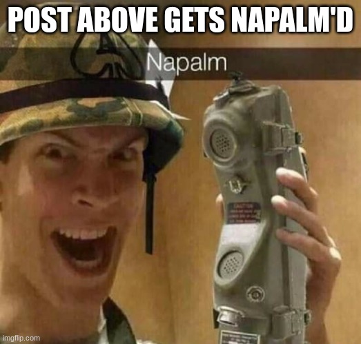 *Fortunate Son gets louder* | POST ABOVE GETS NAPALM'D | image tagged in napalm | made w/ Imgflip meme maker