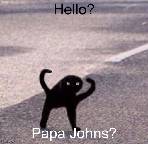 Cursed cat temp | Hello? Papa Johns? | image tagged in cursed cat temp | made w/ Imgflip meme maker